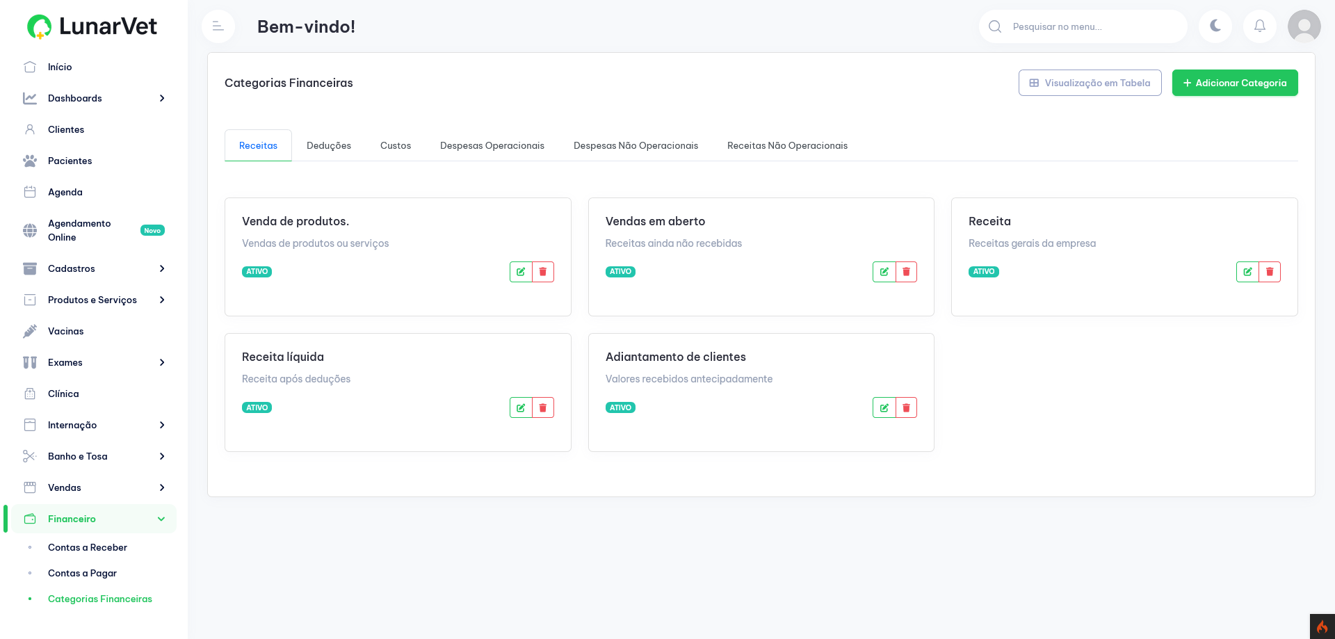 Categorias Financeiras